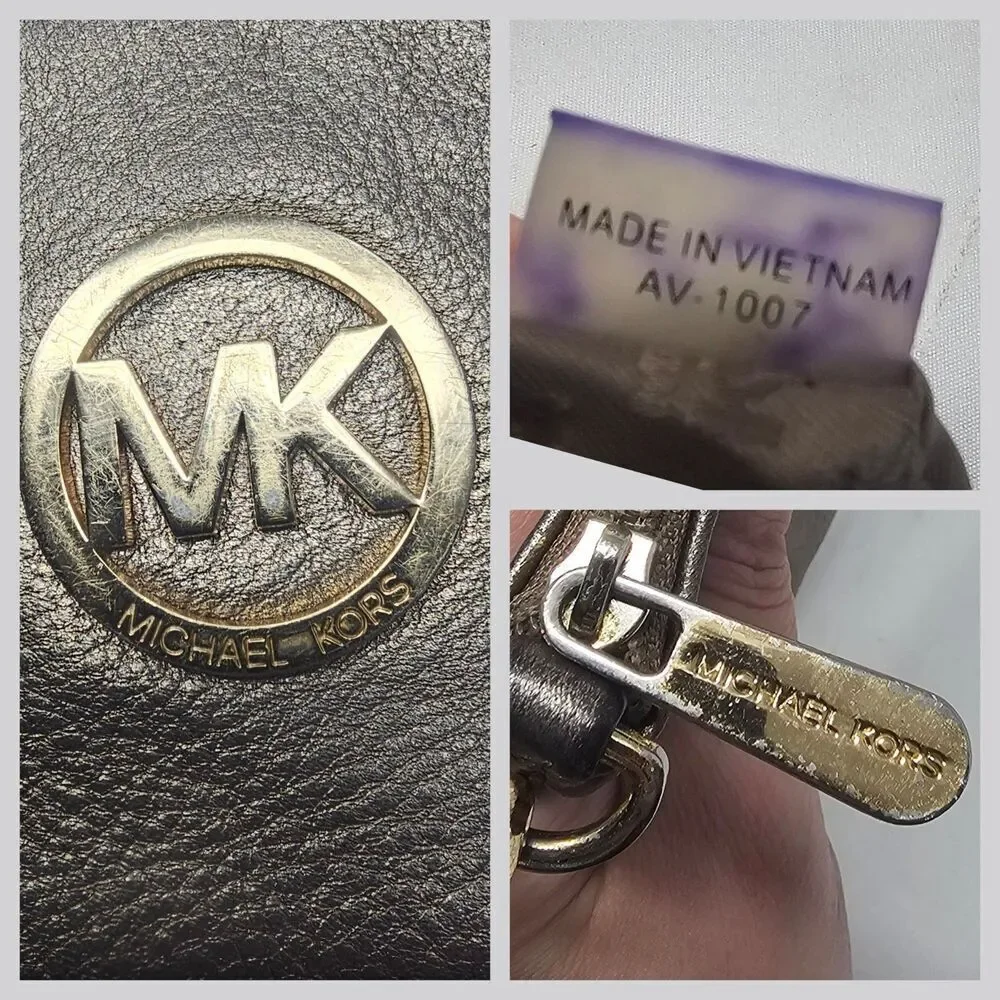 Michael Kors Fulton Gold Metallic Pebbled Leather Wristlet Shoulder Bag 7